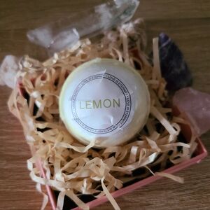 Lemon scented bath bomb, self care accessories, lemon bath soak
